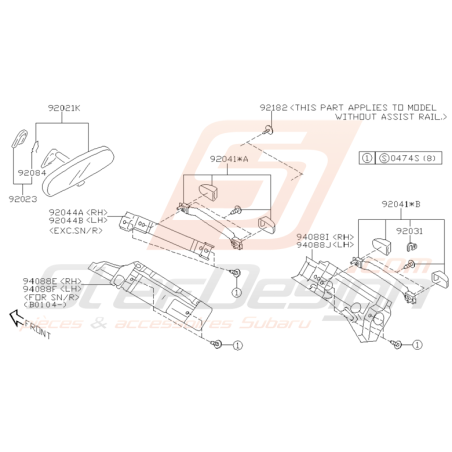 Schéma Rétroviseur et Poignées Intérieures Subaru WRX STI 01 - 05