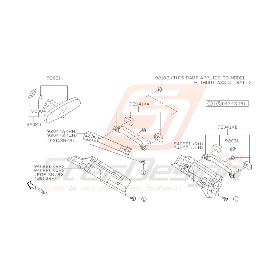 Schéma Rétroviseur et Poignées Intérieures Subaru WRX STI 01 - 05