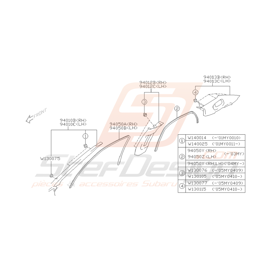 Schéma de Garnitures Intérieures Origine Subaru WRX STI 01 - 05 Schéma de Garnitures Intérieures Origine Subaru WRX STI 01 - 05