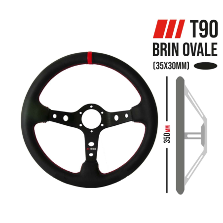 Volant RRS SIMILI CUIR tulipage 90mm 3 branches Noires