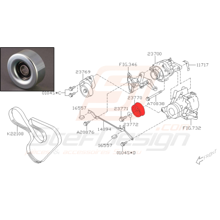 Poulie pour subaru legacy 3.0L D de 2004 à 2009