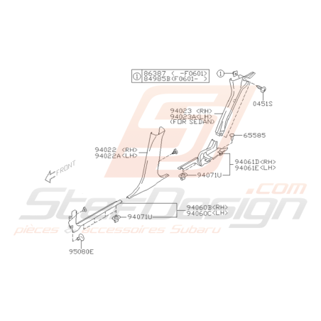 Schéma Garnitures Intérieures Origine Subaru WRX et STI 2001 - 2005