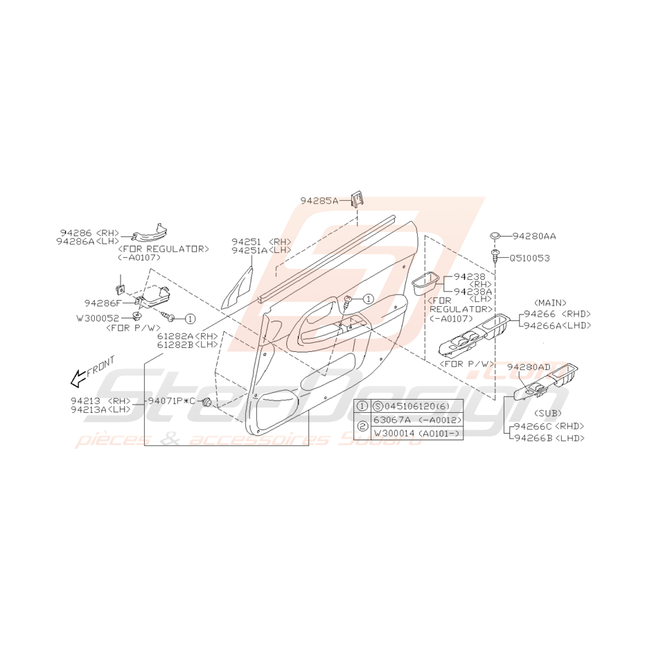 Schéma de Garnitures de portes Avants Origine Subaru WRX STI 01-05