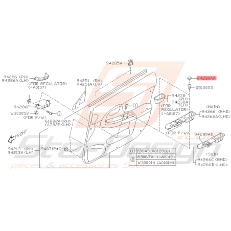 Capuchon Poignées de Portes Avants Origine Subaru WRX STI 01 - 04/04