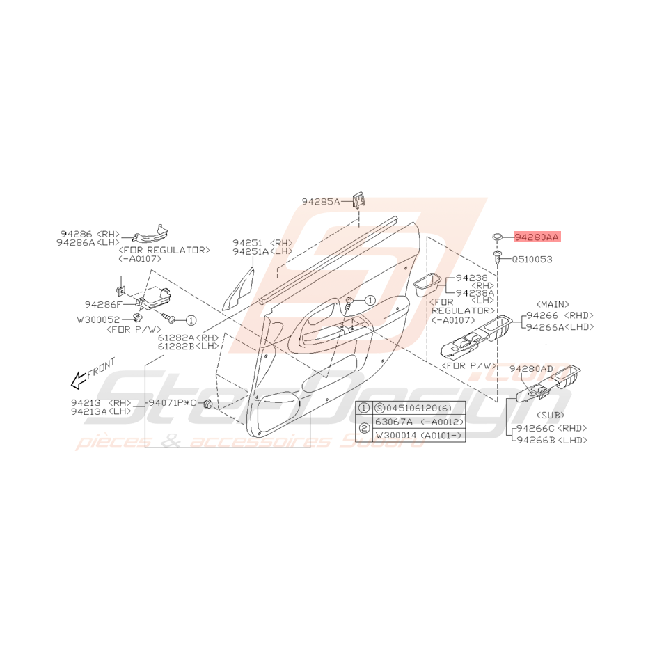 Capuchon Poignées de Portes Avants Origine Subaru WRX STI 01 - 04/04
