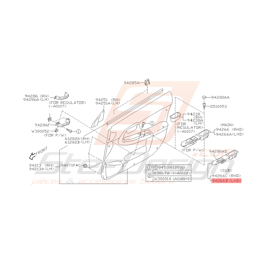 Garniture Poignée Avant Passager Origine Subaru WRX STI 01-04/04