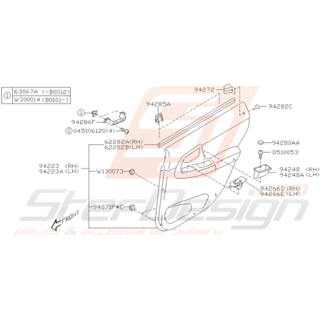 Schéma Garnitures de Portes Arrières Origine Subaru WRX STI 01 - 05