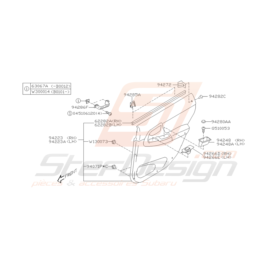 Schéma Garnitures de Portes Arrières Origine Subaru WRX STI 01 - 05