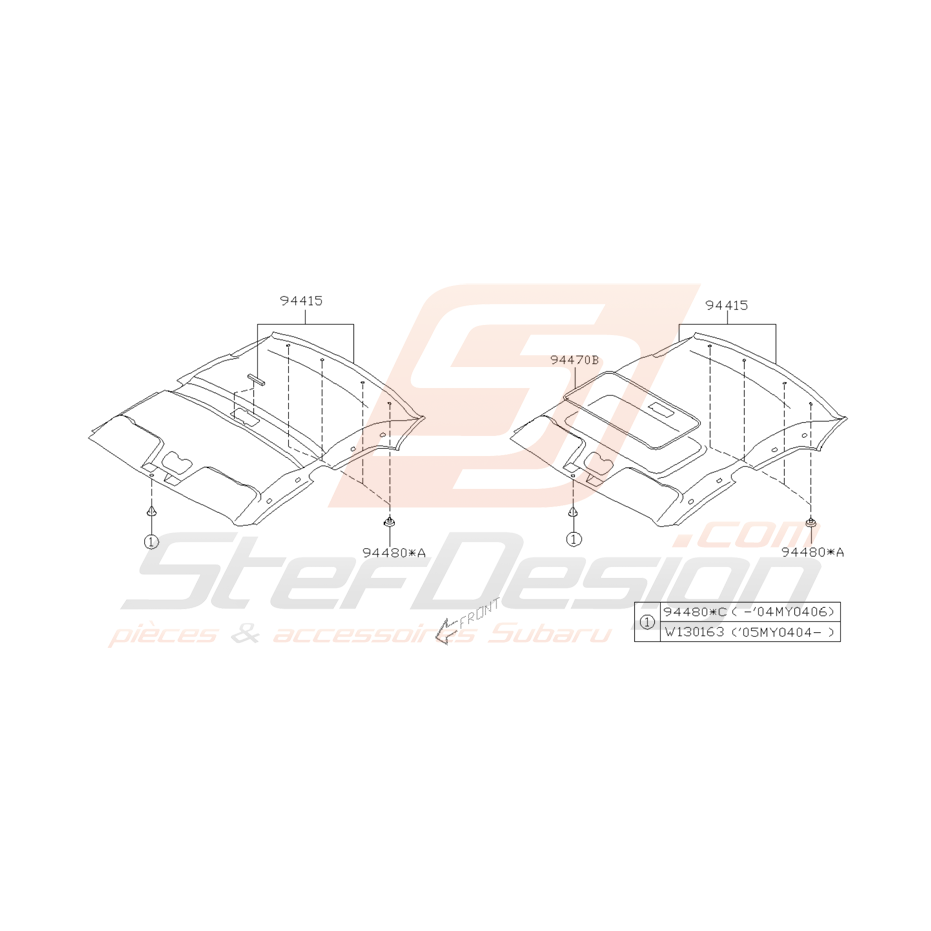 Schéma de Garniture de Toit Origine Subaru WRX STI 2001 - 2005