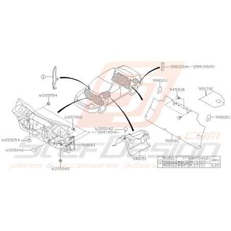 Schéma d'Isolant de Plancher Origine Subaru WRX et STI 01 - 05
