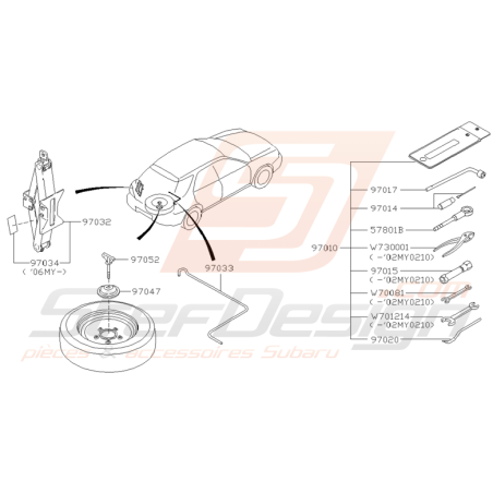 Schéma de Trousse à Outils et Cric Origine Subaru WRX 2001 - 2005