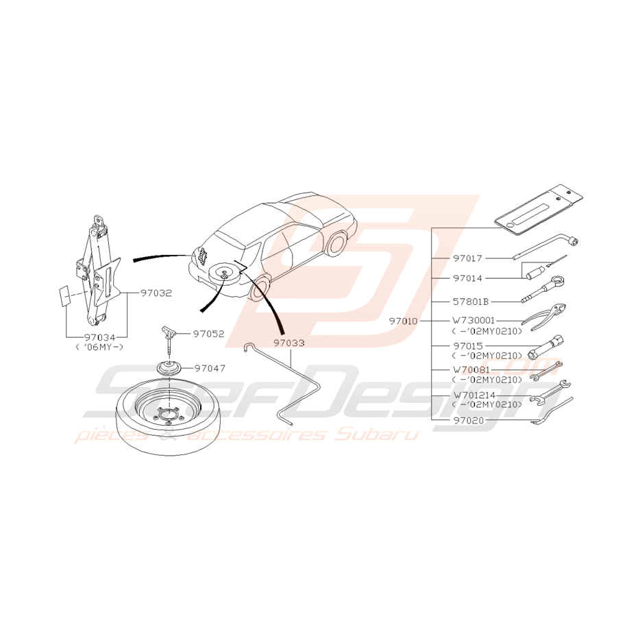 Schéma de Trousse à Outils et Cric Origine Subaru WRX 2001 - 2005