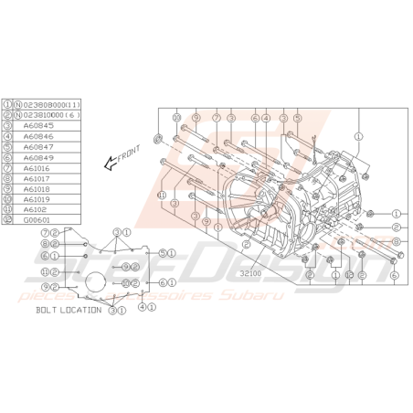 Schéma Carter de Boite de vitesse Origine Subaru WRX STI 01 -05