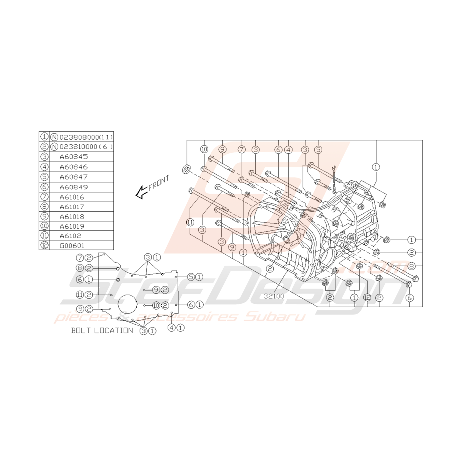 Schéma Carter de Boite de vitesse Origine Subaru WRX STI 01 -05 Schéma Carter de Boite de vitesse Origine Subaru WRX STI 01 -05