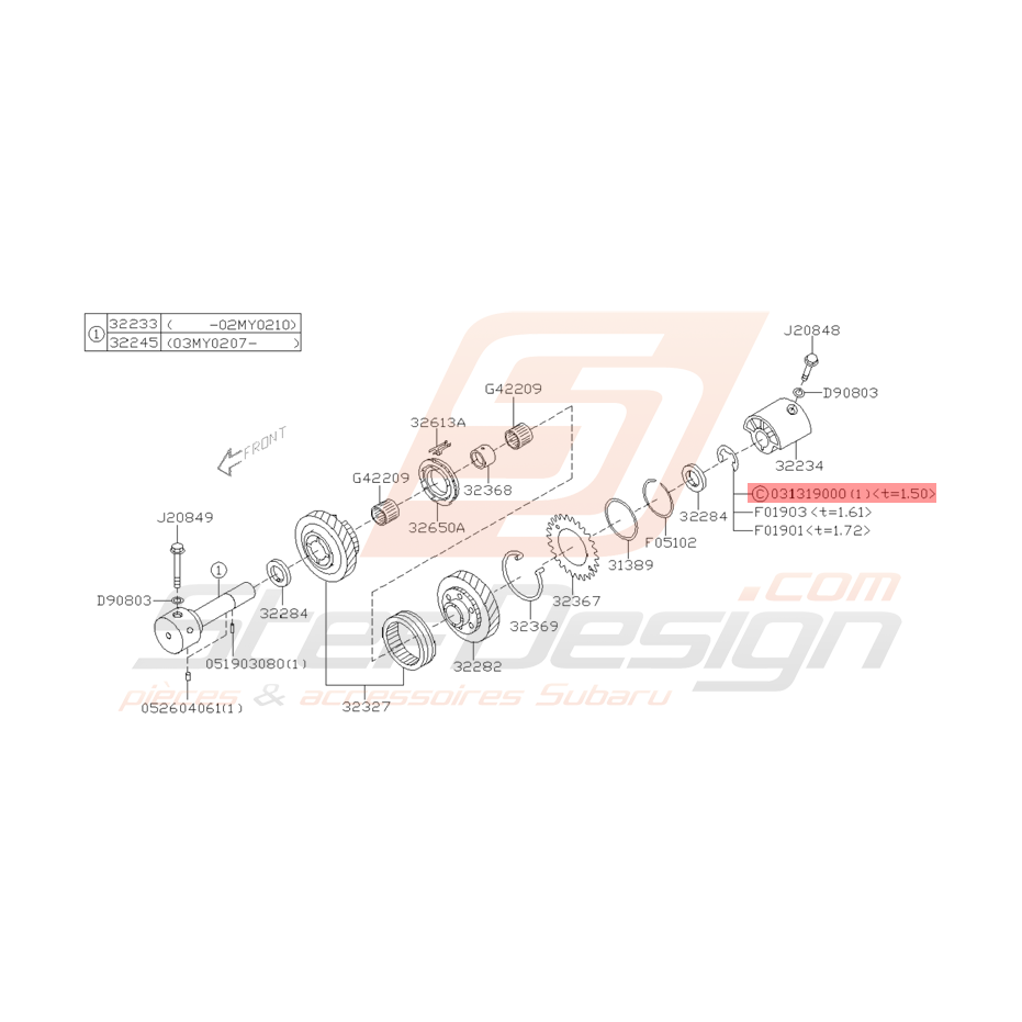 Anneau de Marche Arrière Origine Subaru STI 2001 - 2005