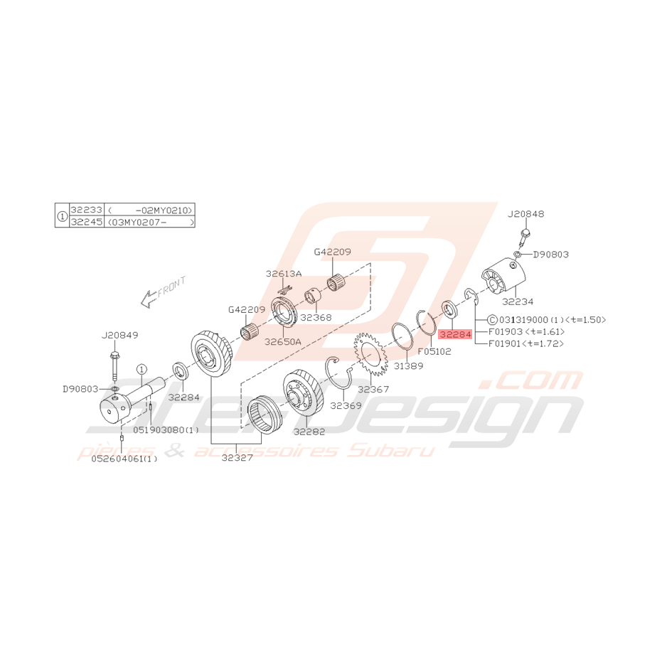 Rondelle d'Engrenage intermédiaire Origine Subaru STI 2001 - 2005 