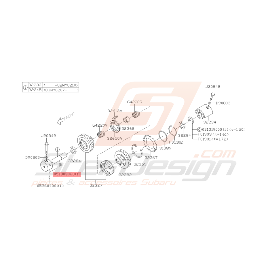 Goupille d'Engrenage Origine Subaru STI 2001 - 2005