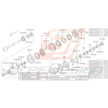 Schéma Arbre Secondaire Origine Subaru WRX 2001 - 04/2004