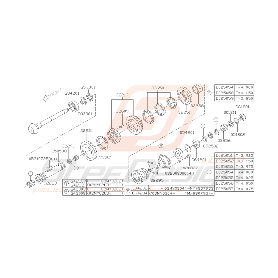 Schéma Arbre Secondaire Origine Subaru WRX 2001 - 04/2004