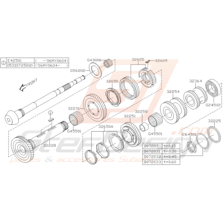 Schéma Arbre Secondaire Origine Subaru STI 2001 - 2005