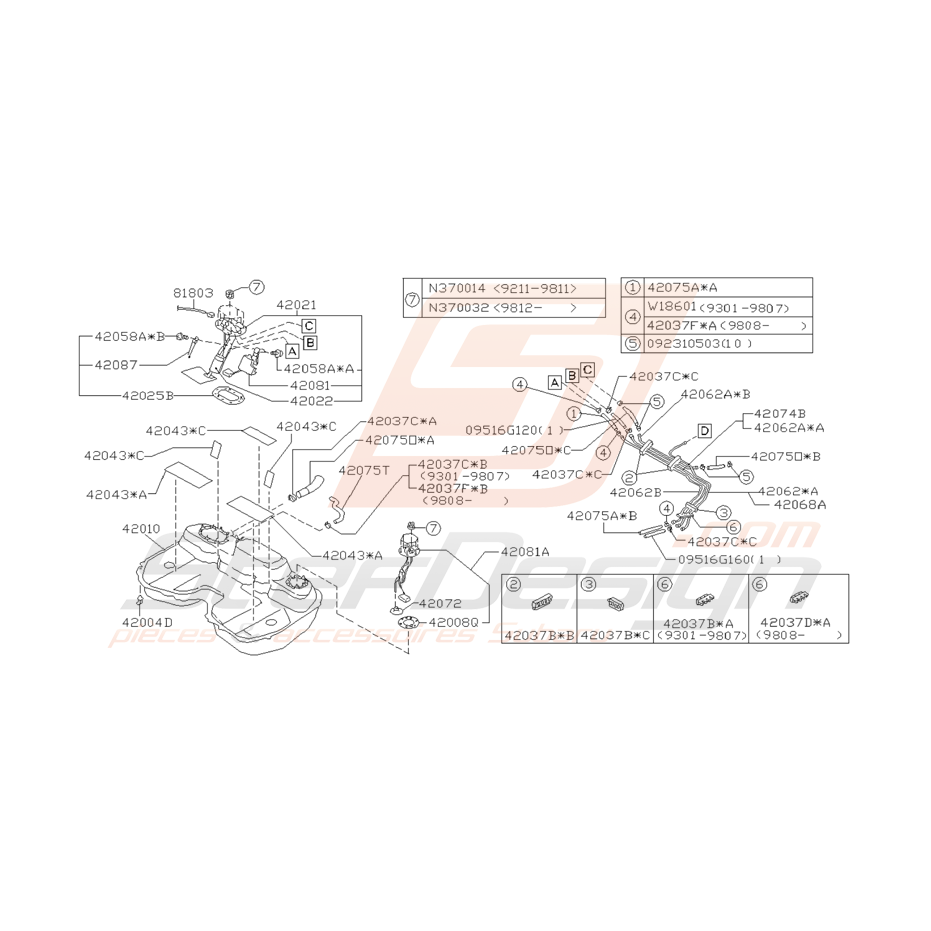 Schéma Réservoir et Tuyau de Carburant Origine Subaru GT 99 - 00 Schéma Réservoir et Tuyau de Carburant Origine Subaru GT 99 - 00