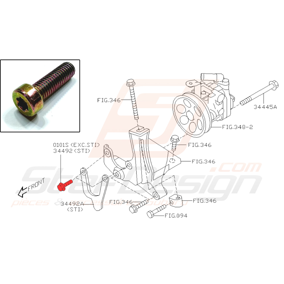 Vis de support de pompe de direction assisté pour Subaru Impreza STI 2008-2010