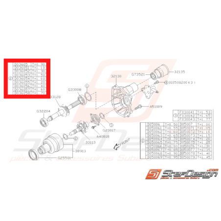 Cale de différentiel central de boite de vitesse WRX 2006-2007