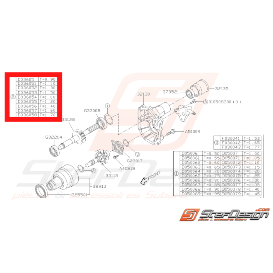 Cale de différentiel central de boite de vitesse WRX 2006-2007