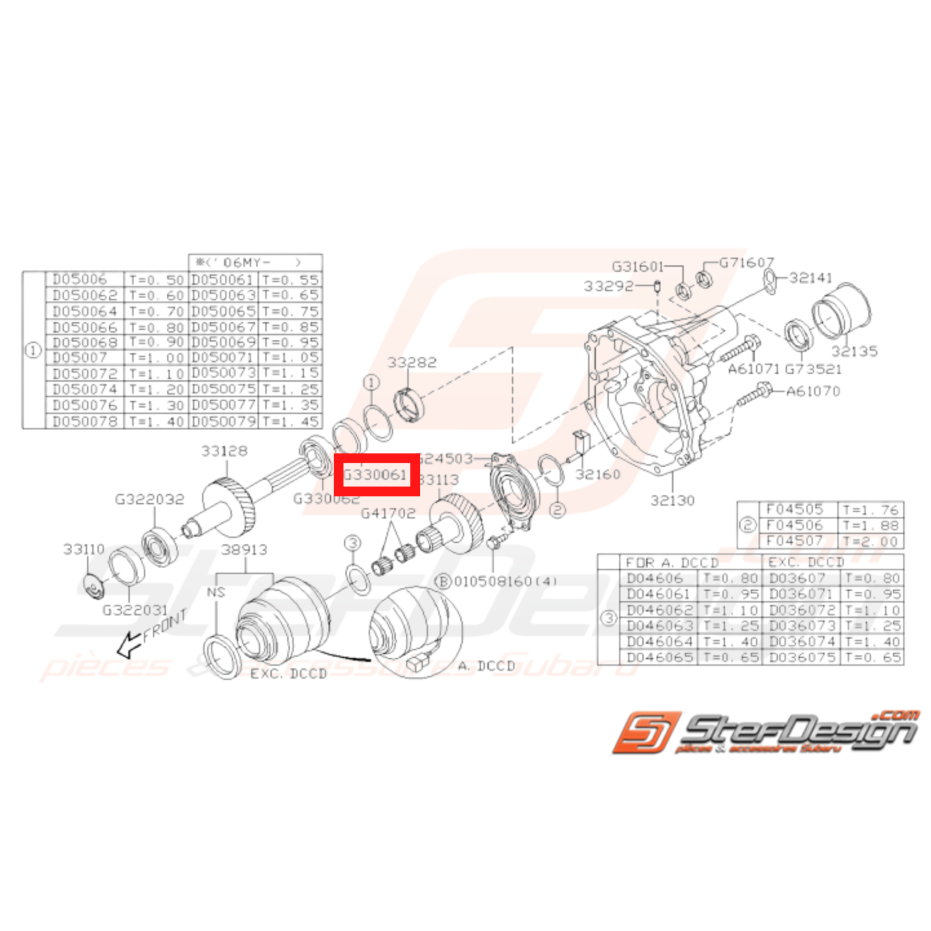 Roulement de boite arrière de boite de transfert SUBARU STI 01-18 Roulement de boite arrière de boite de transfert SUBARU STI 01-18