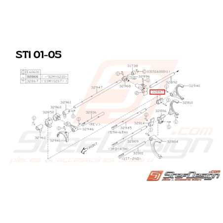 Axe de fourchette de boite 6 vitesses SUBARU STI 03-07