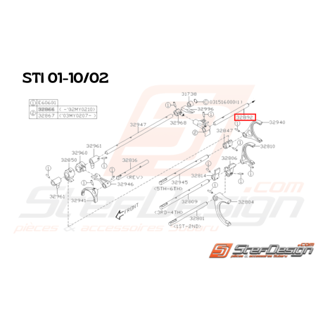 Axe sélecteur origine Subaru STI 2001 - 10 / 2002 