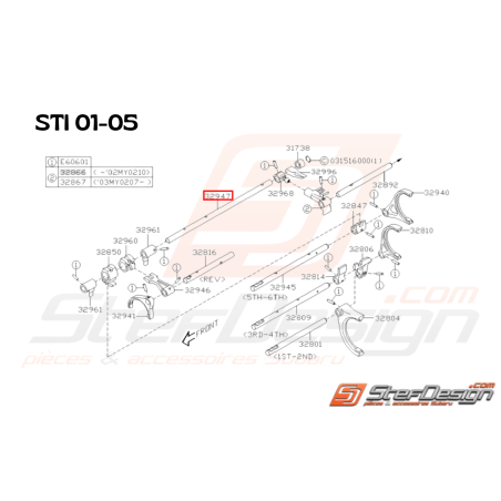 Axe sélecteur boite 6 vitesses STI 01-07