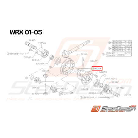 Goupille d'axe de différentiel pour Subaru impreza GT 93-00 et WRX 2001-2007