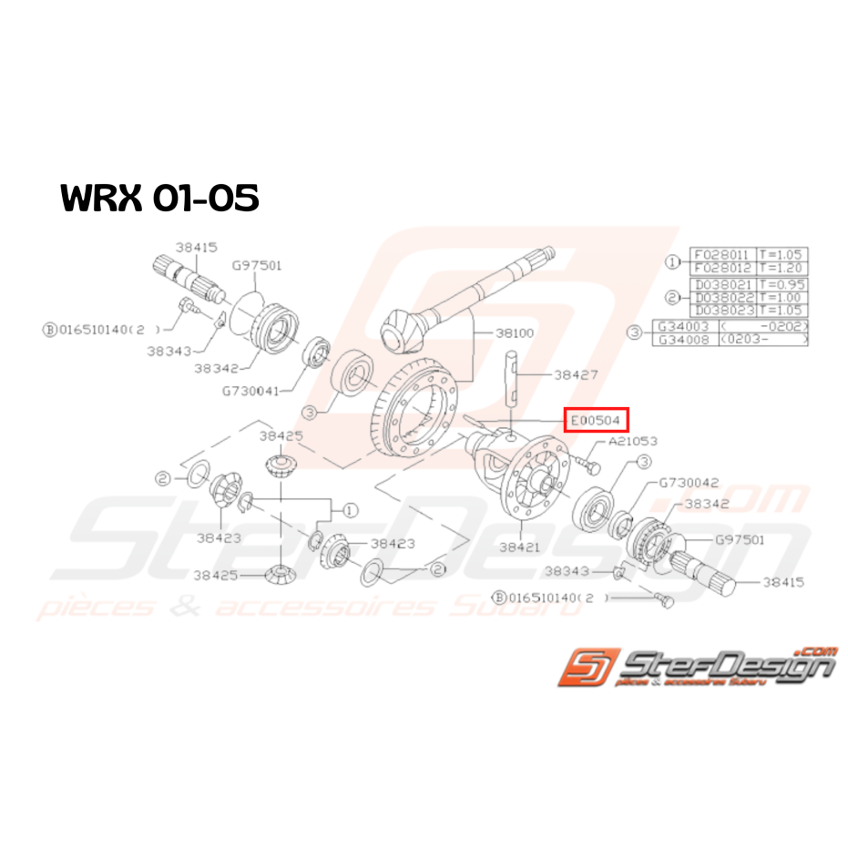 Goupille d'axe de différentiel pour Subaru impreza GT 93-00 et WRX 2001-2007
