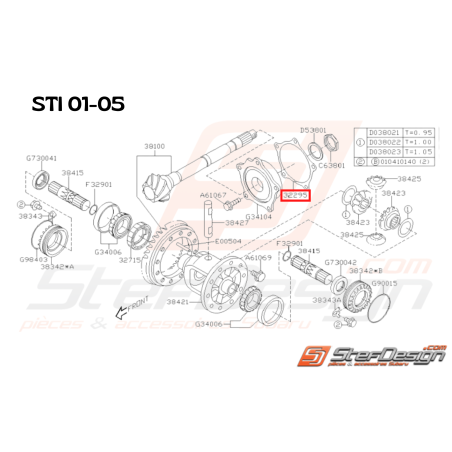 Entretoise Pignon d'attaque Origine Subaru STI 2001 - 2005