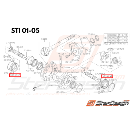 Retenue de sortie de différentiel avant SUBARU STI 04-16