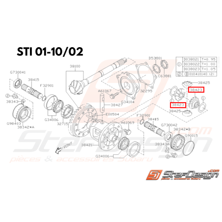 Pignons différentiel de avant de boite automatique SUBARU LEGACY 2003 