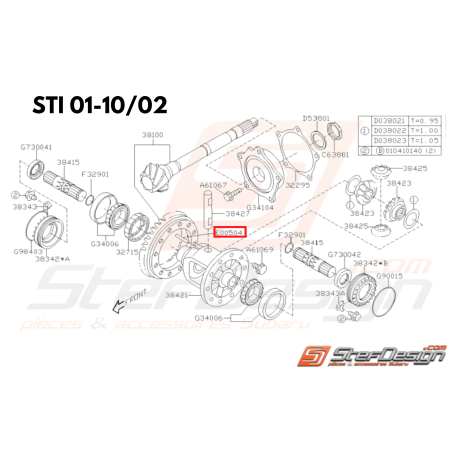 Goupille d'axe de différentiel pour Subaru impreza GT 93-00 et WRX 2001-2007