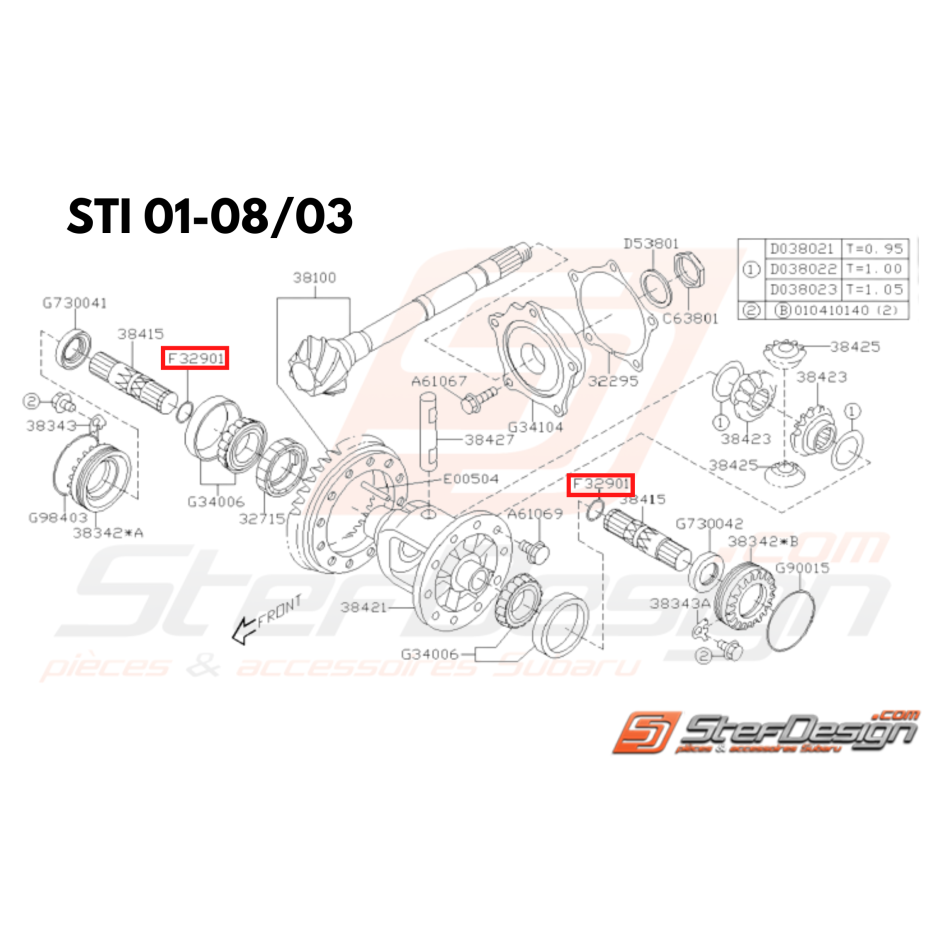 Jonc d'arret de sortie différentiel subaru STI 01-03