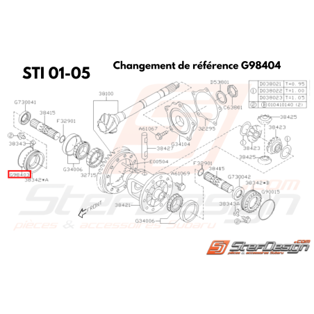 Joint torique différentiel droit origine SUBARU STI 02-19