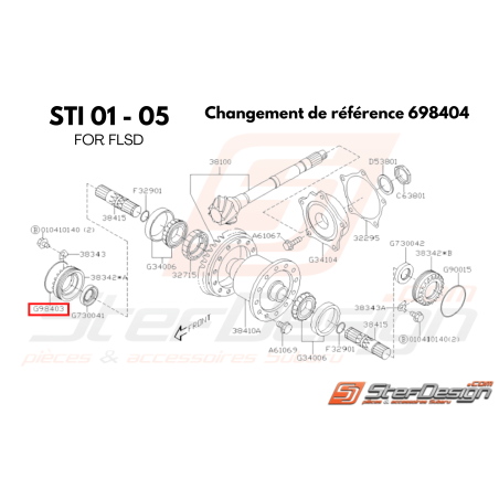 Joint torique différentiel droit origine SUBARU STI 02-19