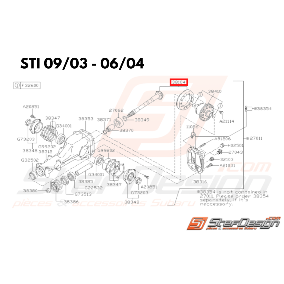 Couple conique Origine Subaru STI 09/03 - 06/04 Avec DCCD