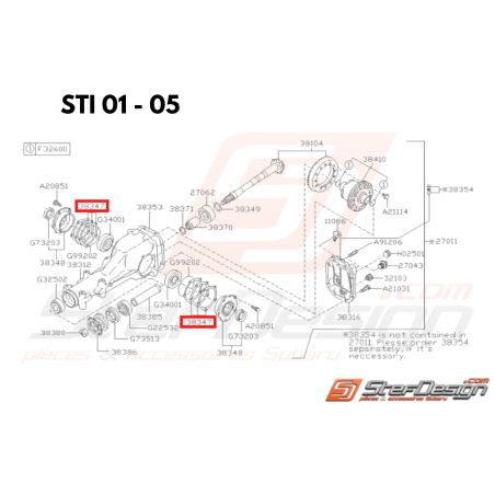 Entretoise Roulement Différentiel Arrière Subaru GT 93-00 WRX/STI 01-07