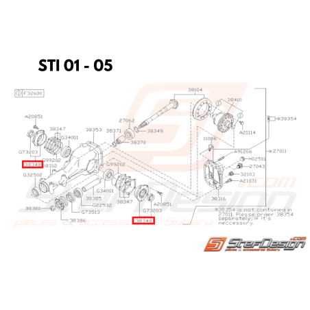 Fixation de roulement de différentiel arrière WRX/STI 01-07