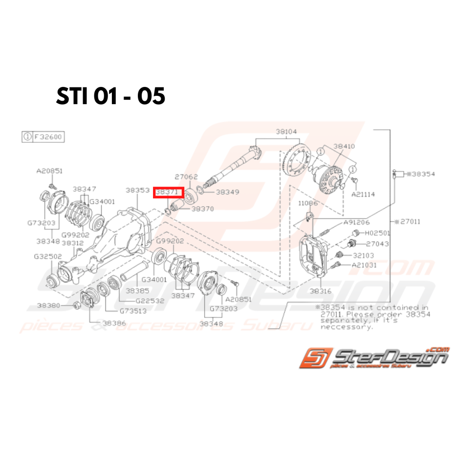 Entretoise Ensemble Différentiel Arrière Origine Subaru GT 1993 - 1996