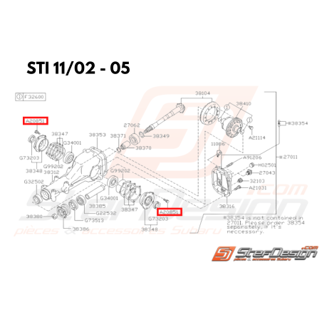 Vis de fixation de roulement de différentiel arrière  WRX 01-07 STI 03-07 