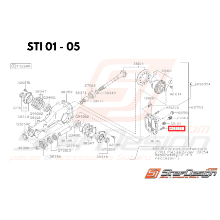 Vis de fixation de couvercle de pont arrière SUBARU WRX/STI 01-07