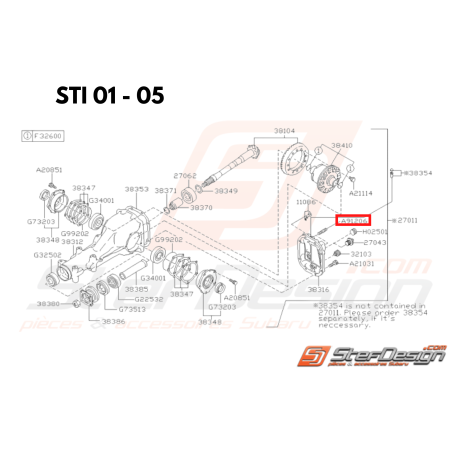 Goujon de fixation de différentiel arrière WRX/STI 01-07