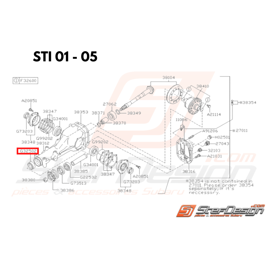 Roulement a rouleaux de différentiel arrière GT 93-00 WRX/STI 01-07