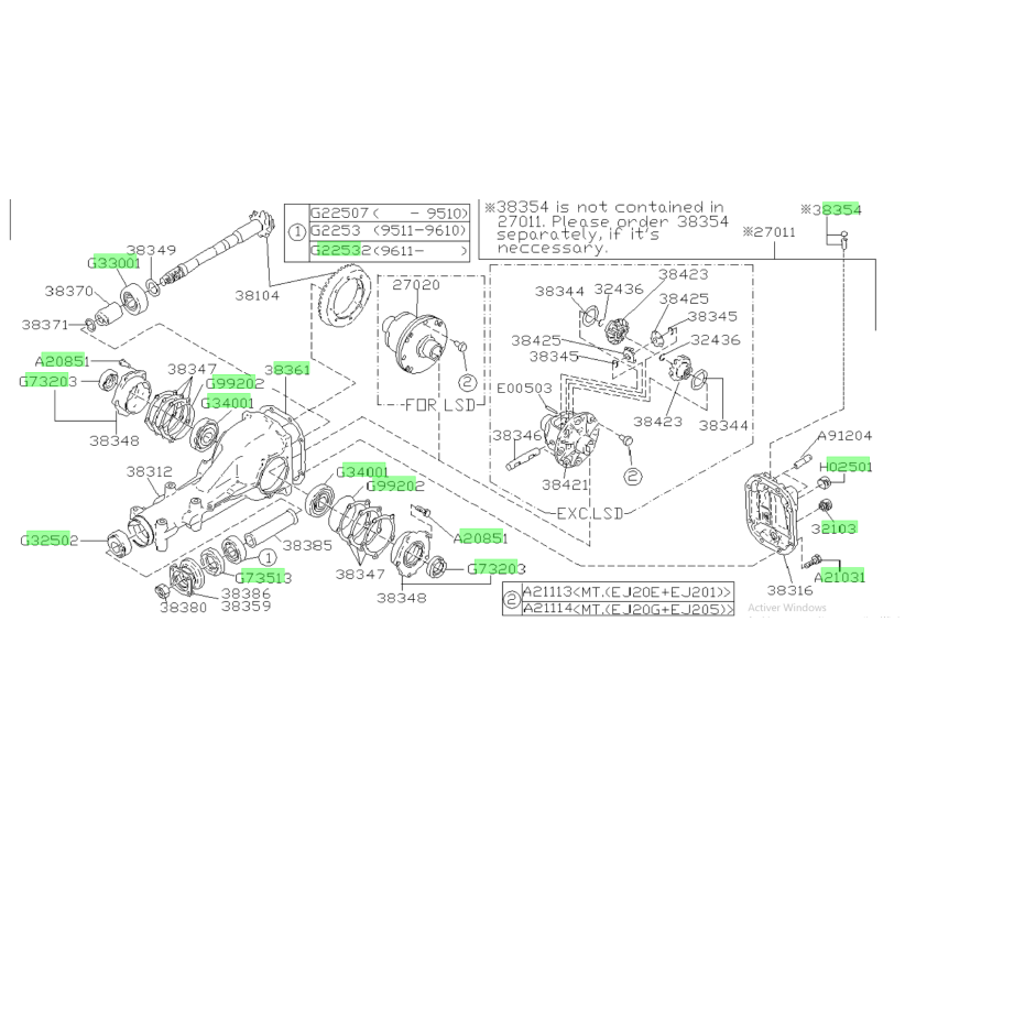 Kit de réfection complet  de pont subaru impreza STI 96/07 r180